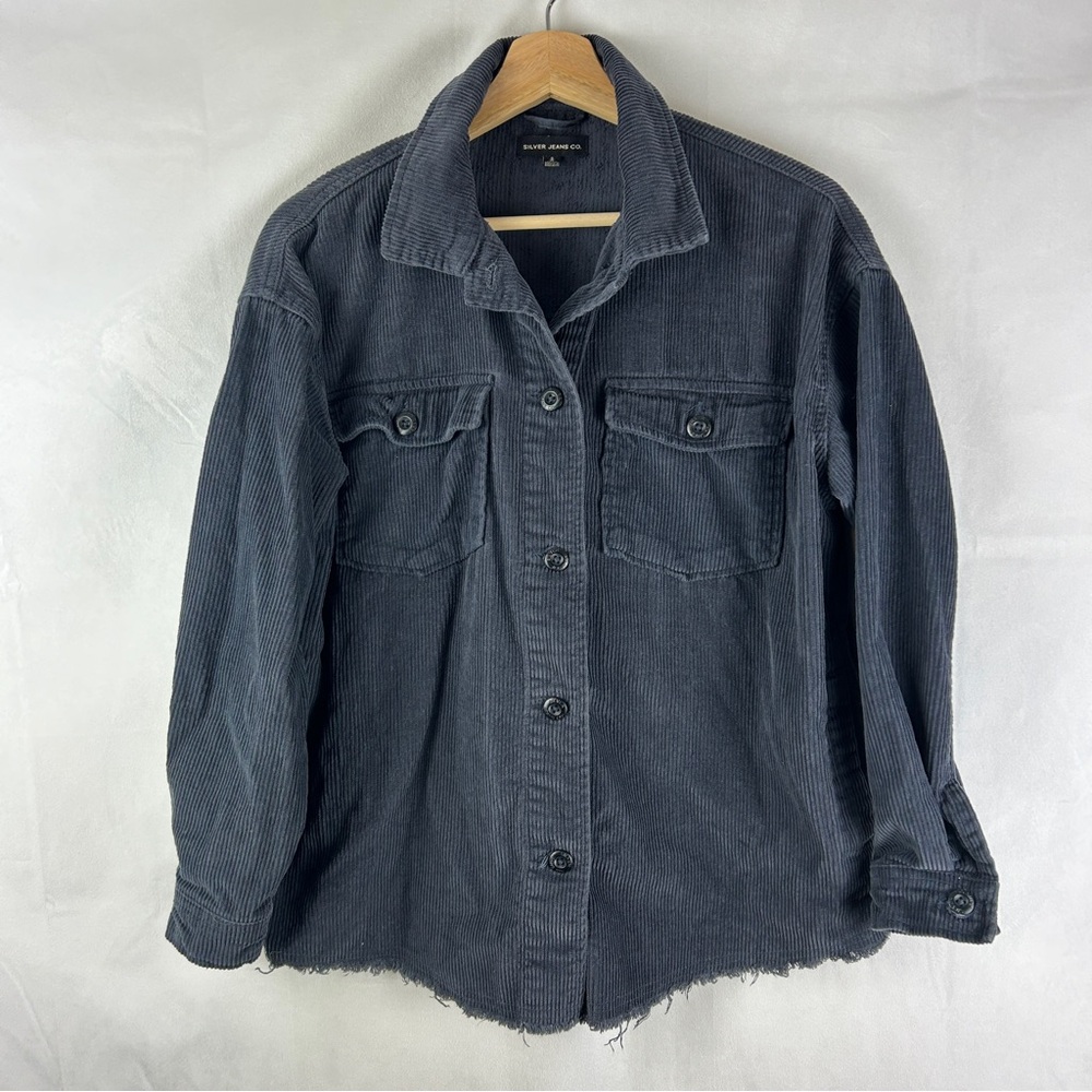SILVER JEANS‎ Oversized Corduroy Shacket Size Small Navy Frayed Hem